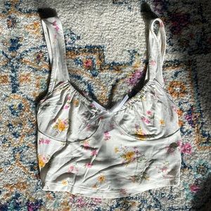 Forever 21 White Floral Tank Crop Top